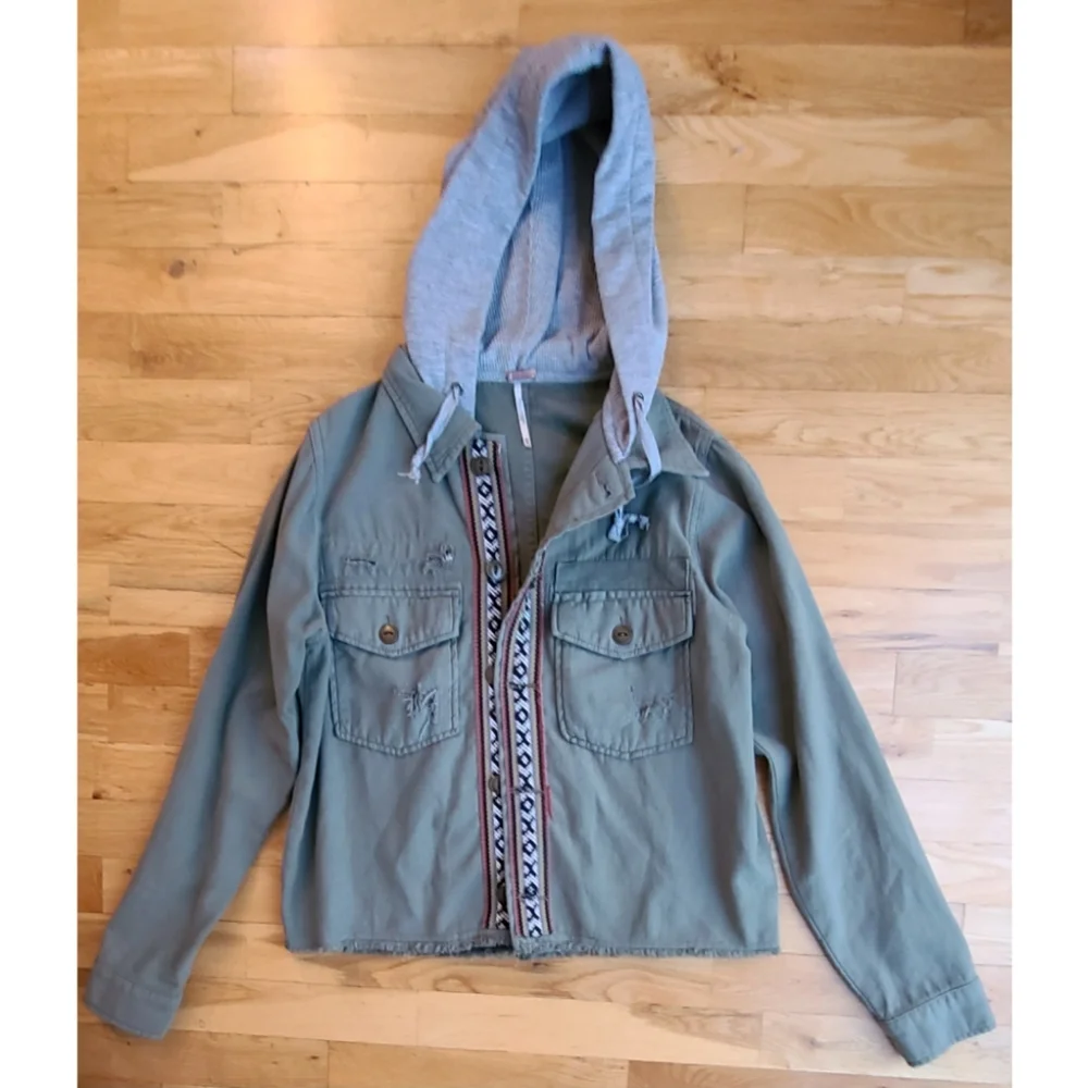 Free People Weekend Wanderer Distressed Cargo Jacket XS Boho Utility Jacket